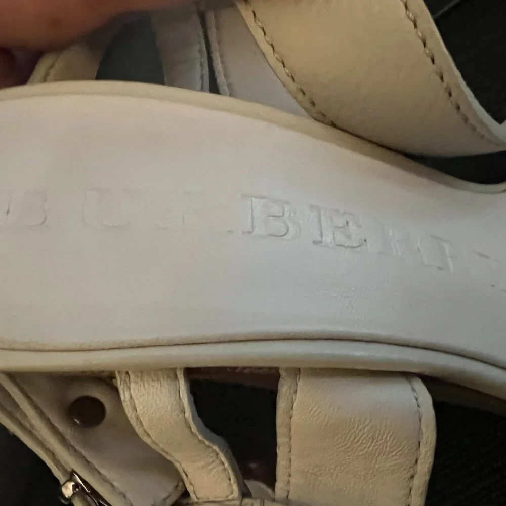 Burberry Brit Check White Leather Goldfinch Wedge Women's Sandals - Picture 9 of 15